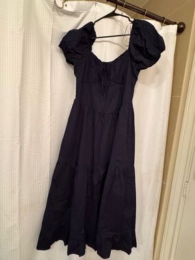 Francesca's Collections Navy Puff-Sleeve Maxi Dress